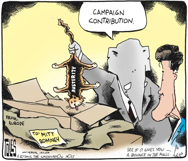 Political/Editorial Cartoon by Tom Toles, Washington Post on France Rejects Austerity Measures