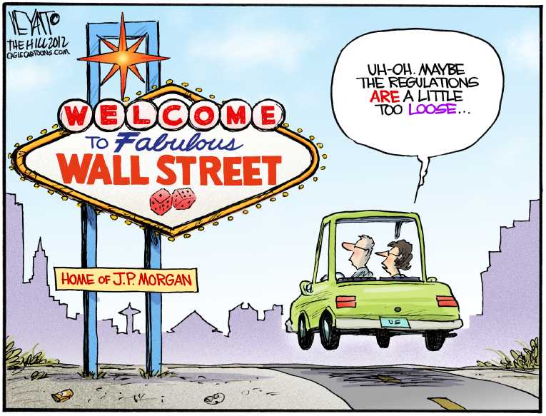 Political/Editorial Cartoon by Christopher Weyant, The Hill, Washington, DC on Big Bank’s Gamble Loses Big