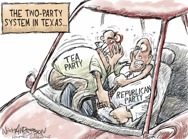 Political/Editorial Cartoon by Kirk Anderson on Romney Sharpens Attack