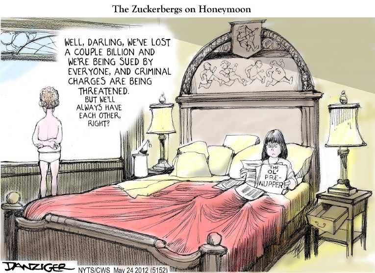 Political/Editorial Cartoon by Jeff Danziger, CWS/CartoonArts Intl. on Facebook Stock Price Plunges