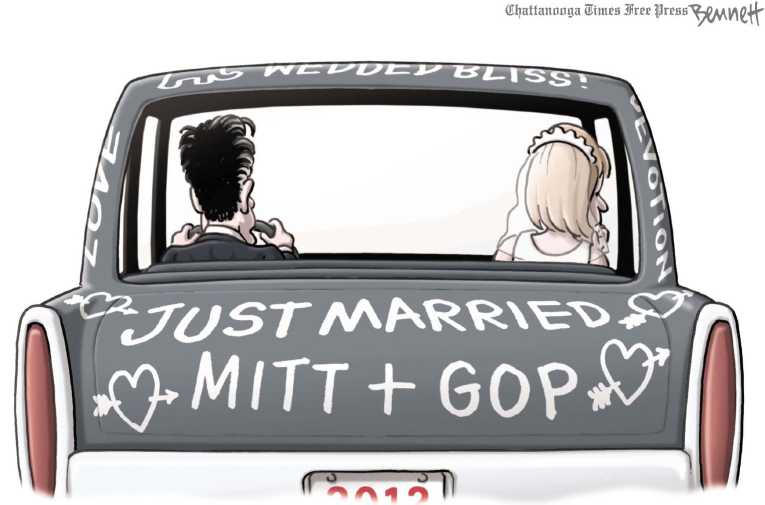 Political/Editorial Cartoon by Clay Bennett, Chattanooga Times Free Press on Presidential Race Heating Up