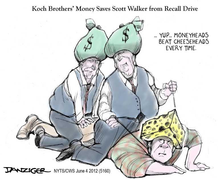 Political/Editorial Cartoon by Jeff Danziger, CWS/CartoonArts Intl. on Walker Survives Recall Election