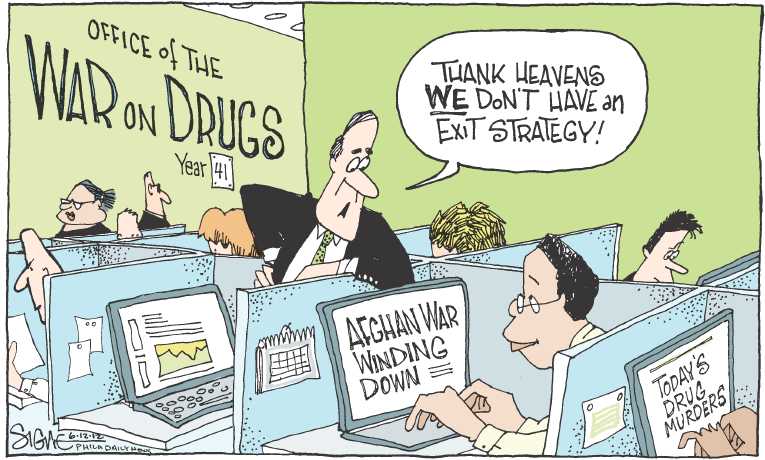 Political/Editorial Cartoon by Signe Wilkinson, Philadelphia Daily News on Longest US War Escalating