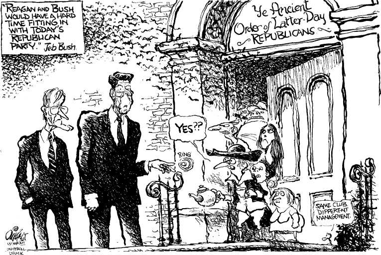 Political/Editorial Cartoon by Pat Oliphant, Universal Press Syndicate on Conservatives Charting GOP Course