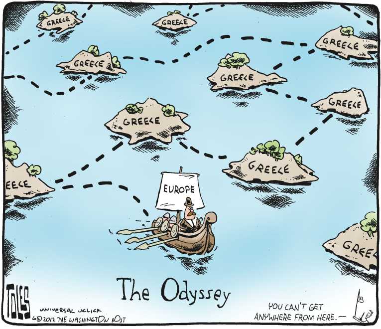 Political/Editorial Cartoon by Tom Toles, Washington Post on Greeks Elect Conservative