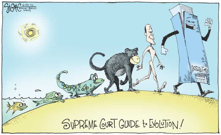 Political/Editorial Cartoon by Signe Wilkinson, Philadelphia Daily News on Supreme Court Rules: Money Talks