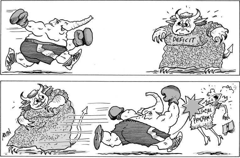 Political/Editorial Cartoon by Tony Auth, Philadelphia Inquirer on GOP Hammers Obama on Economy
