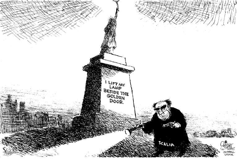 Political/Editorial Cartoon by Pat Oliphant, Universal Press Syndicate on Supreme Court Guts Arizona Law