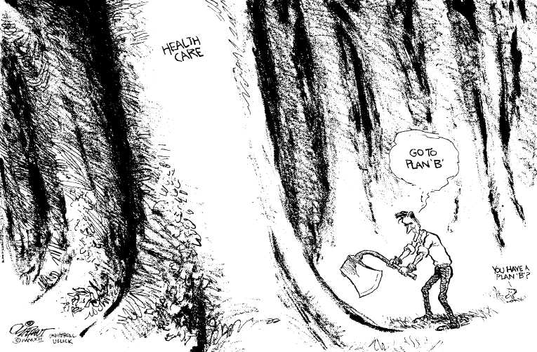 Political/Editorial Cartoon by Pat Oliphant, Universal Press Syndicate on Romney Vows to Repeal ObamaCare