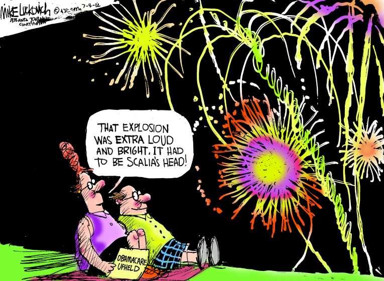Political/Editorial Cartoon by Mike Luckovich, Atlanta Journal-Constitution on ObamaCare Upheld!
