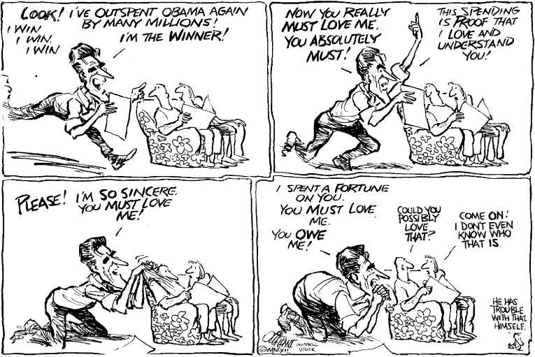 Political/Editorial Cartoon by Pat Oliphant, Universal Press Syndicate on Romney Defends Foreign Accounts