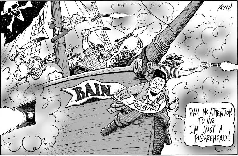 Political/Editorial Cartoon by Tony Auth, Philadelphia Inquirer on Romney Goes on the Defensive
