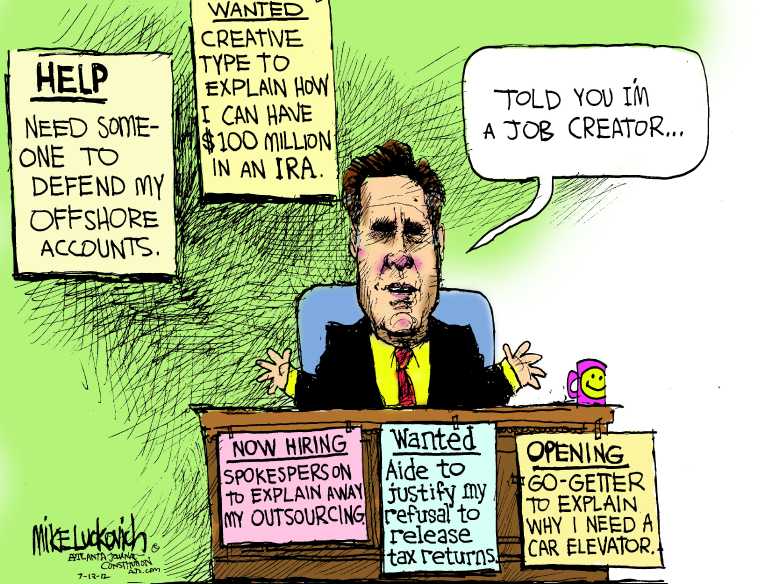 Political/Editorial Cartoon by Mike Luckovich, Atlanta Journal-Constitution on Romney Goes on the Defensive