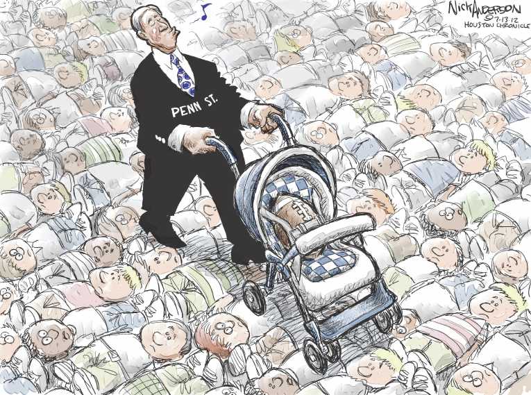 Political/Editorial Cartoon by Nick Anderson, Houston Chronicle on Investigation Blasts Penn State