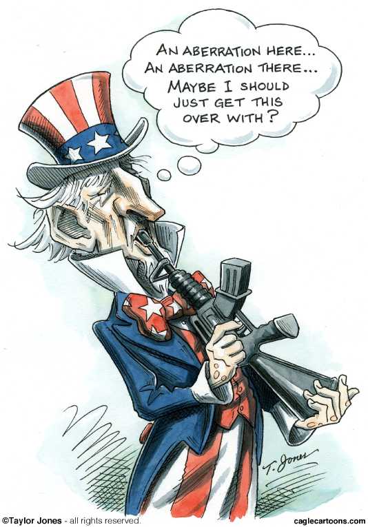 Political/Editorial Cartoon by Taylor Jones, Tribune Media Services on Colorado Massacre Claims 12 Lives