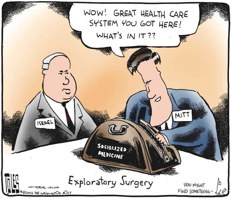 Political/Editorial Cartoon by Tom Toles, Washington Post on Romney Impresses Abroad!