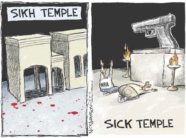 Political/Editorial Cartoon by Nick Anderson, Houston Chronicle on Gunman Kills 6 In Wisconsin
