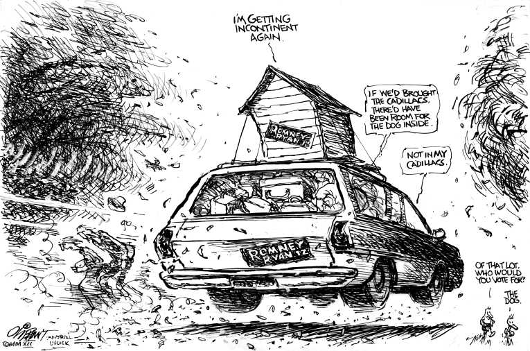 Political/Editorial Cartoon by Pat Oliphant, Universal Press Syndicate on Romney Picks Ryan As Running Mate
