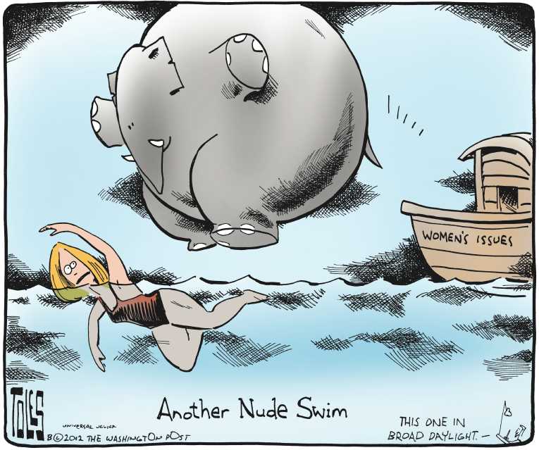 Political/Editorial Cartoon by Tom Toles, Washington Post on Rape Comments Derail Akin
