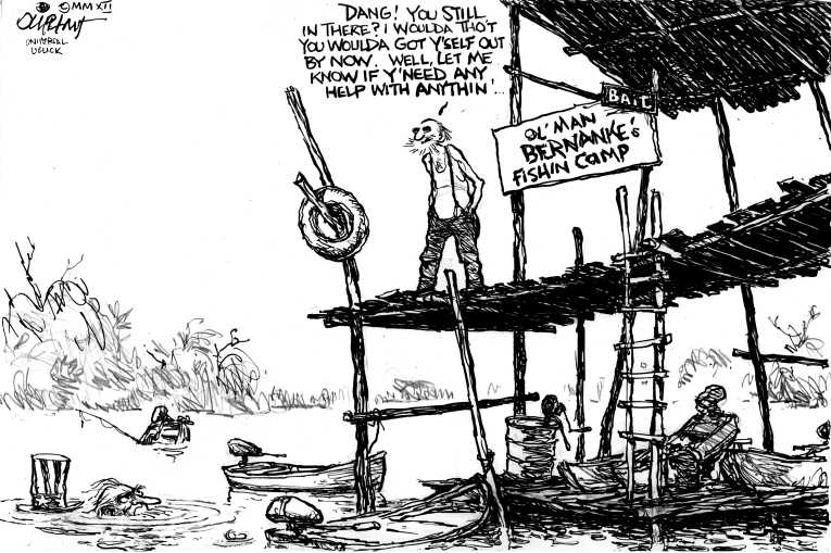 Political/Editorial Cartoon by Pat Oliphant, Universal Press Syndicate on Economy Staying Flat