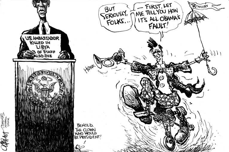 Political/Editorial Cartoon by Pat Oliphant, Universal Press Syndicate on US Embassies Attacked