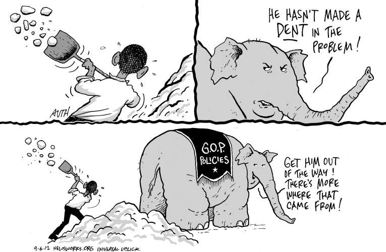 Political/Editorial Cartoon by Tony Auth, Philadelphia Inquirer on Romney Campaign Having an Impact