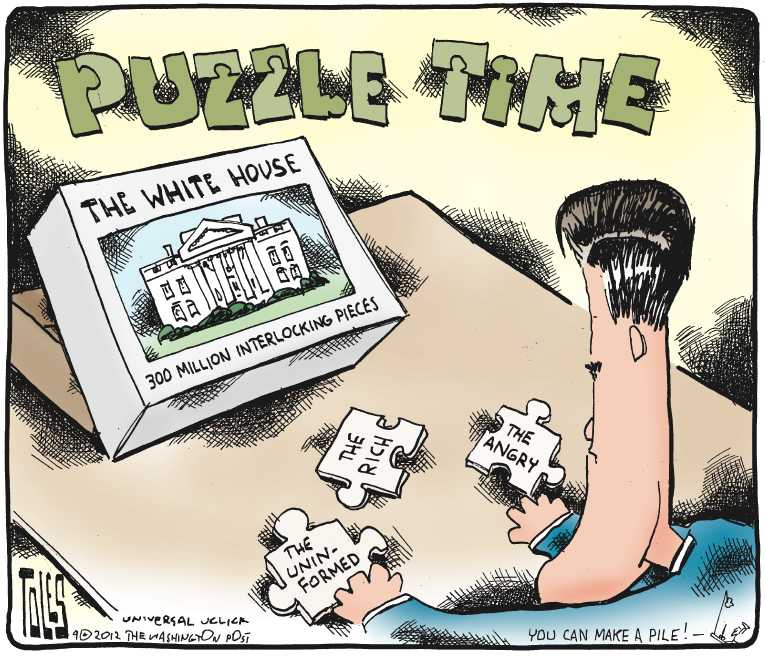 Political/Editorial Cartoon by Tom Toles, Washington Post on Romney Campaign Shifts Gears