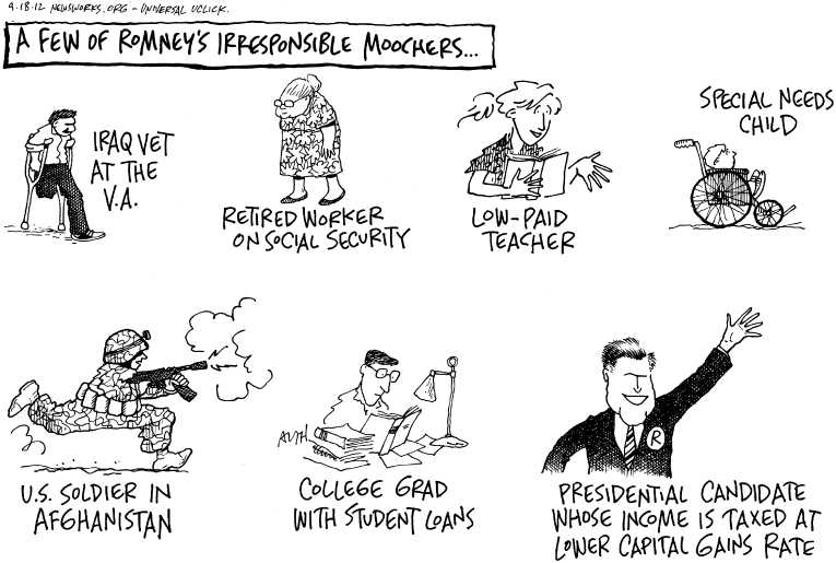 Political/Editorial Cartoon by Tony Auth, Philadelphia Inquirer on Romney Refines Message