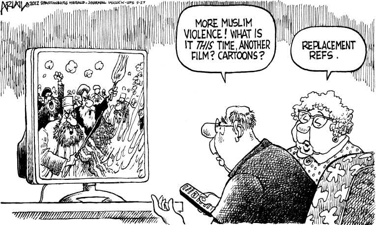 Political/Editorial Cartoon by Robert Ariail on Chaos Erupts
