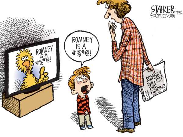 Political/Editorial Cartoon by Jeff Stahler on Big Bird Threatened
