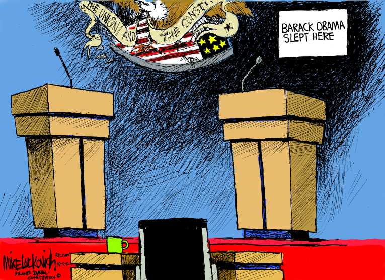 Political/Editorial Cartoon by Mike Luckovich, Atlanta Journal-Constitution on Obama Skips Debate