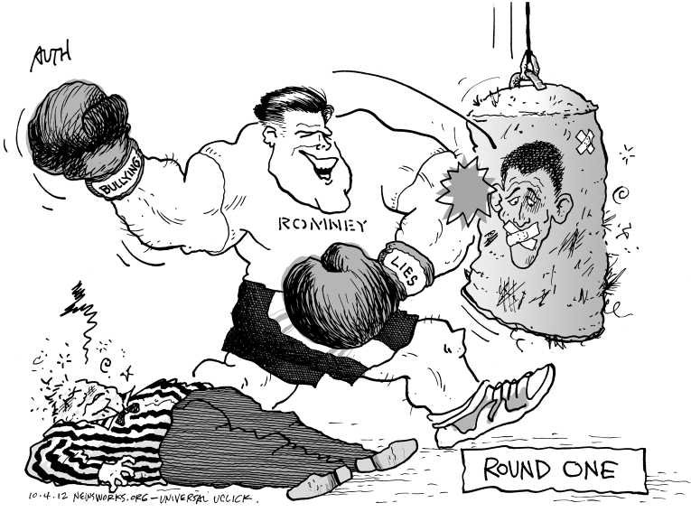 Political/Editorial Cartoon by Tony Auth, Philadelphia Inquirer on Obama Skips Debate