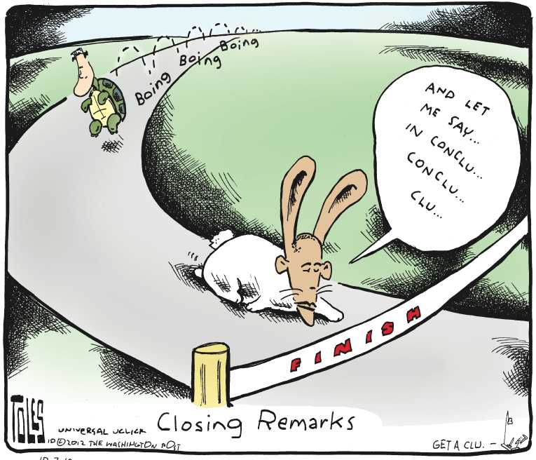 Political/Editorial Cartoon by Tom Toles, Washington Post on Polls Indicate Race Is Even