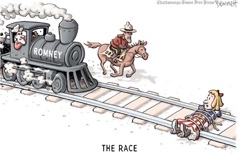 Political/Editorial Cartoon by Clay Bennett, Chattanooga Times Free Press on Campaigns Hitting High Gear