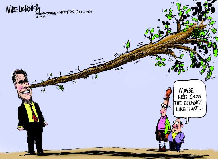 Political/Editorial Cartoon by Mike Luckovich, Atlanta Journal-Constitution on Romney Loses Round 2