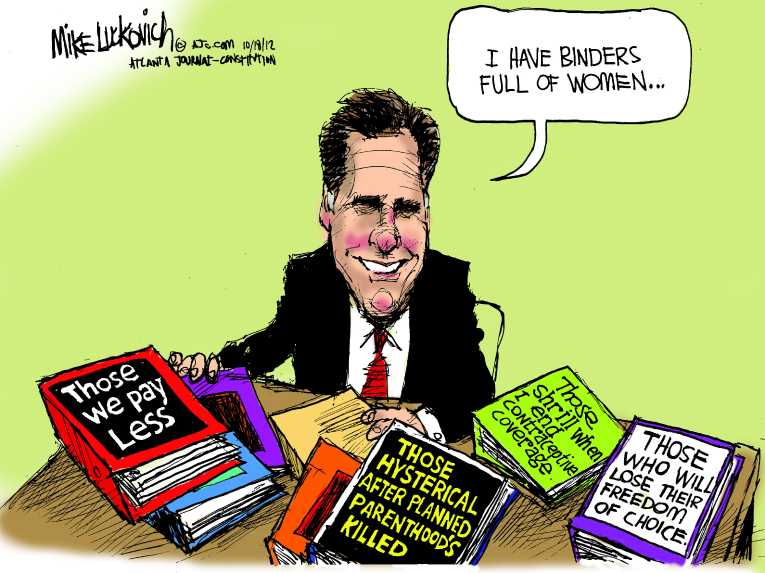 Political/Editorial Cartoon by Mike Luckovich, Atlanta Journal-Constitution on Romney Loses Round 2