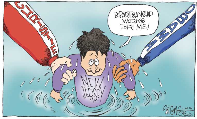 Political/Editorial Cartoon by Signe Wilkinson, Philadelphia Daily News on Sandy Misery Continues