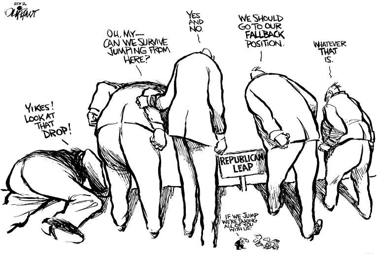 Political/Editorial Cartoon by Pat Oliphant, Universal Press Syndicate on Fiscal Cliff Looms