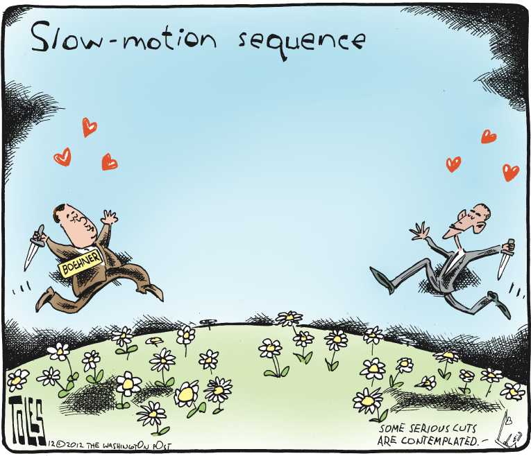 Political/Editorial Cartoon by Tom Toles, Washington Post on Boehner: “We Have Upper Hand”