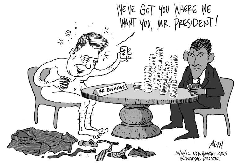 Political/Editorial Cartoon by Tony Auth, Philadelphia Inquirer on Boehner: “We Have Upper Hand”
