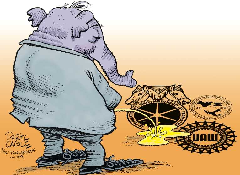 Political/Editorial Cartoon by Daryl Cagle, Cagle Cartoons on Michigan Passes Anti-Union Laws