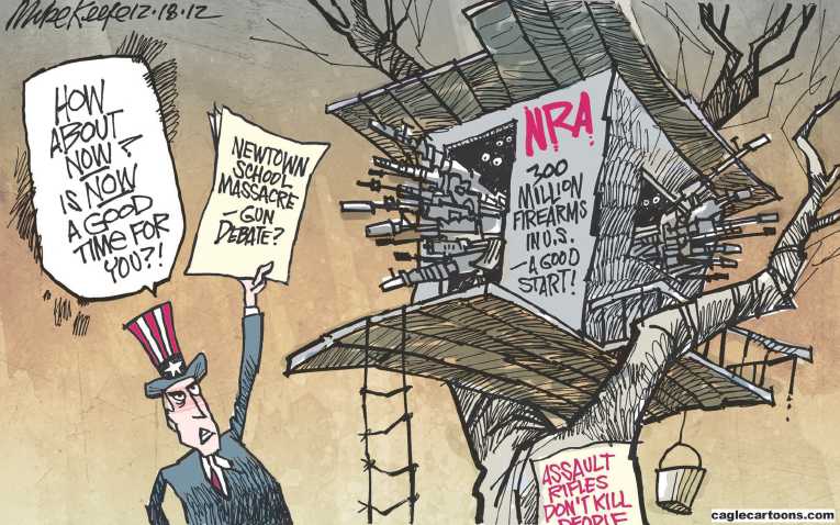 Political/Editorial Cartoon by Mike Keefe, Denver Post on 27 Dead in School Massacre
