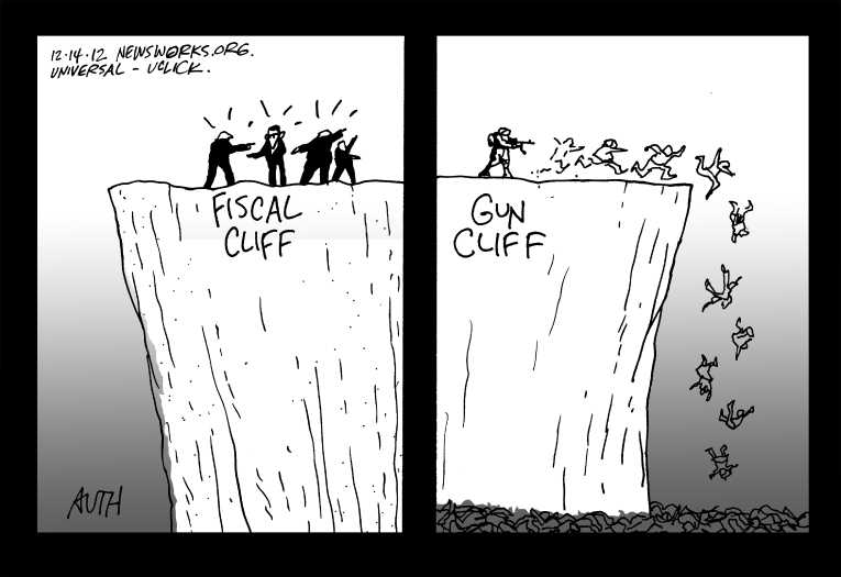 Political/Editorial Cartoon by Tony Auth, Philadelphia Inquirer on 27 Dead in School Massacre
