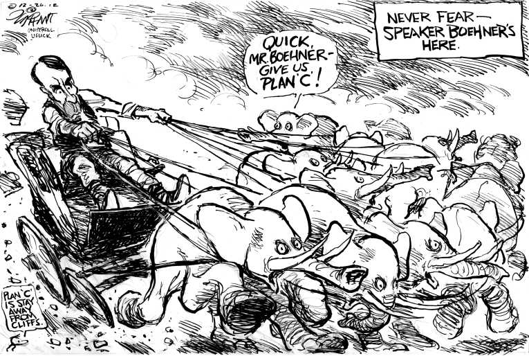 Political/Editorial Cartoon by Pat Oliphant, Universal Press Syndicate on Budget Deadlock Worsening