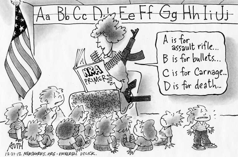 Political/Editorial Cartoon by Tony Auth, Philadelphia Inquirer on NRA Responds to Massacre