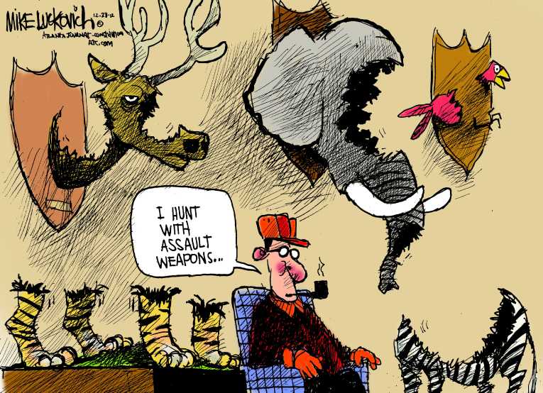 Political/Editorial Cartoon by Mike Luckovich, Atlanta Journal-Constitution on NRA Responds to Massacre