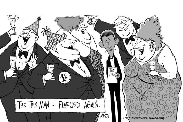 Political/Editorial Cartoon by Tony Auth, Philadelphia Inquirer on Final Hour Deal Reached