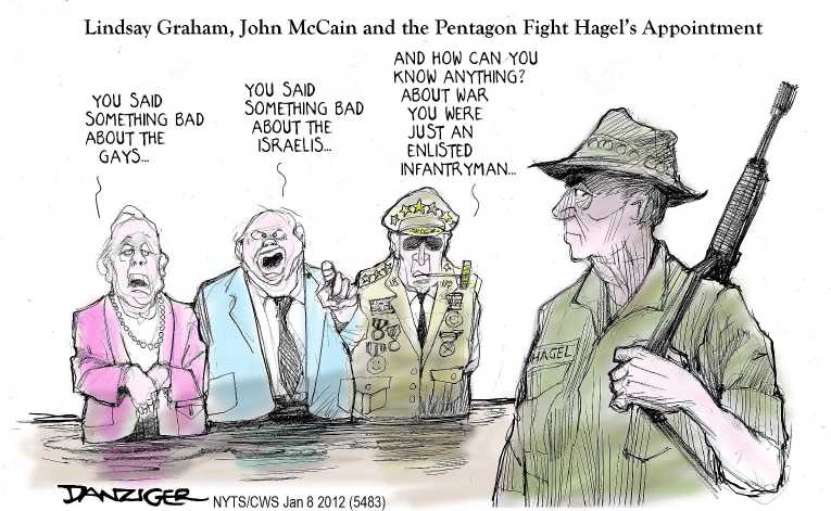 Political/Editorial Cartoon by Jeff Danziger, CWS/CartoonArts Intl. on Hagel Nomination in Peril