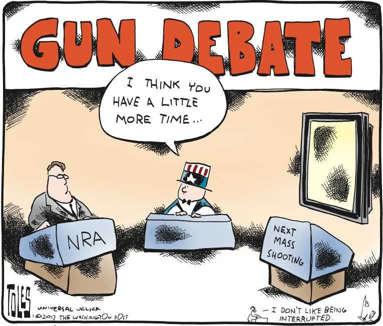 Political/Editorial Cartoon by Tom Toles, Washington Post on New Gun Regulation Considered