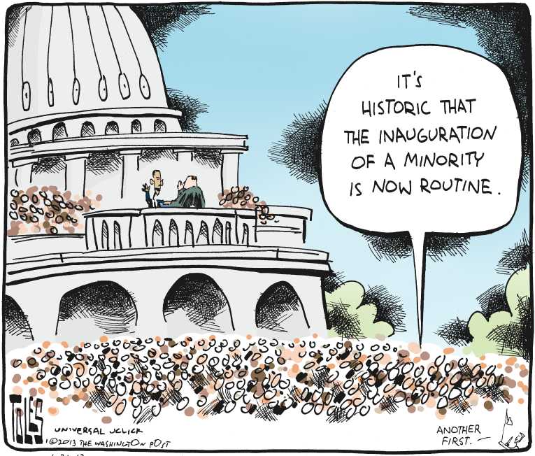 Political/Editorial Cartoon by Tom Toles, Washington Post on Obama Inaugurated